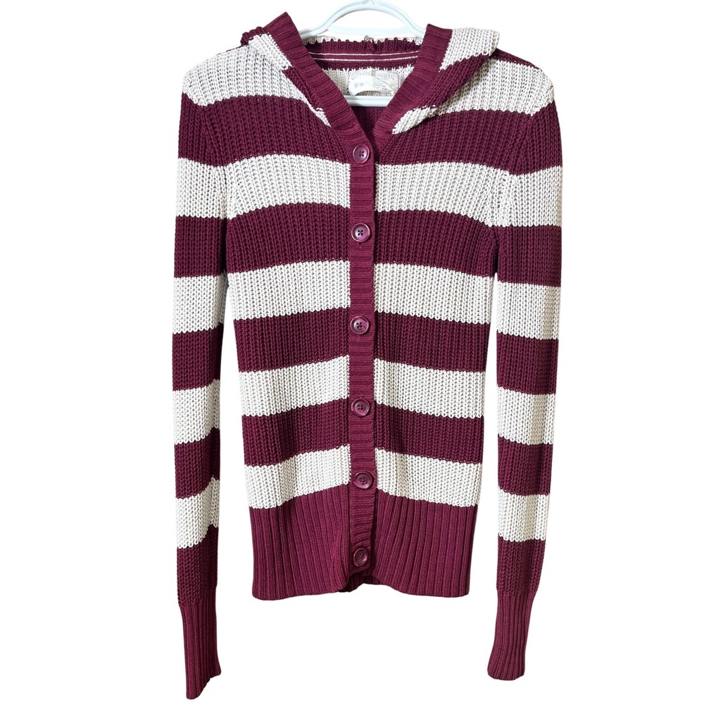 Aeropostale Y2K Retro Striped Hooded Chunky Knit Cardigan Sweater‎ Size Medium